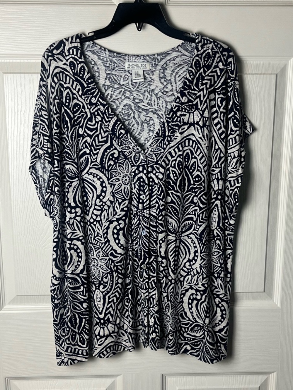 Rachel Zoe Women's Blue & White V-Neck Printed Top